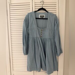 Anthropologie light blue denim babydoll dress